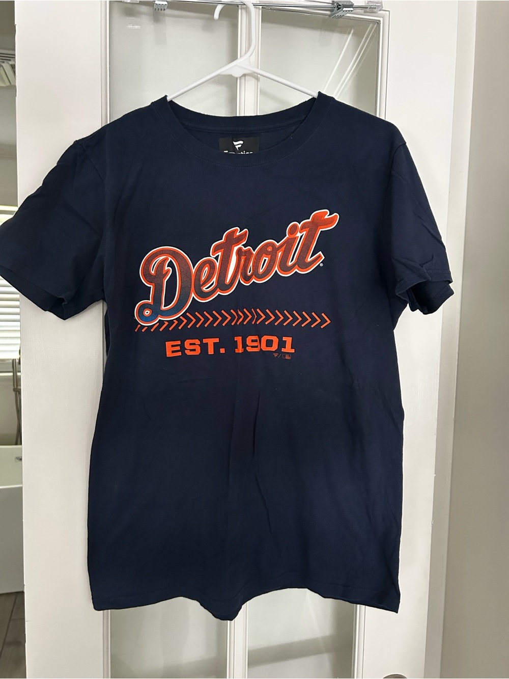 Detroit Tigers Baseball Graphic Tee Men Women - Navy with Orange Script Medium